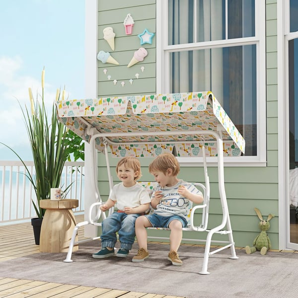 AIYAPLAY Barn 2-sits Hollywoodgunga med solskydd, vit polyester