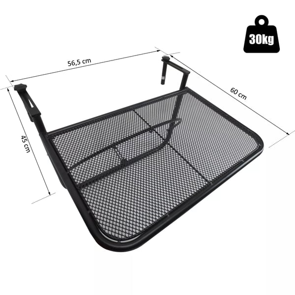 Outsunny Balkonghängbord höjdjusterbart fyrkantigt metall svart L60xB56,5xH45cm