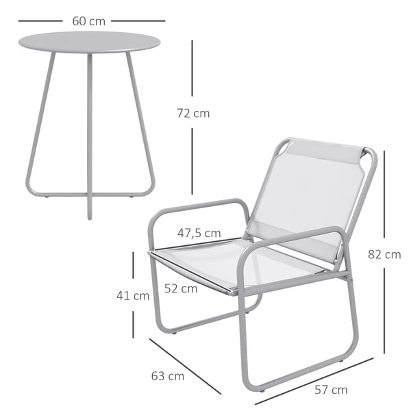 Outsunny Bistro Sæt i 3 dele - Lysegrå Stål og Mesh, Havemøbel med Bord og 2 Stole til Terrassen