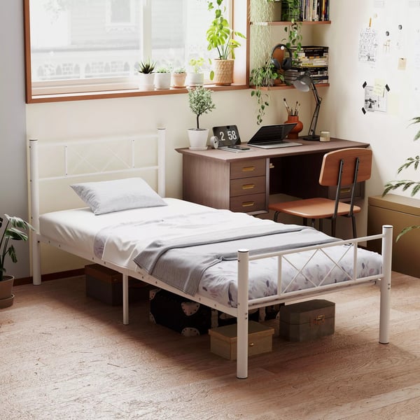 HOMCOM enkeltsengestel i stål 200x90 cm, hvid - robust og stilren sengekonstruktion med god opbevaringsplads under