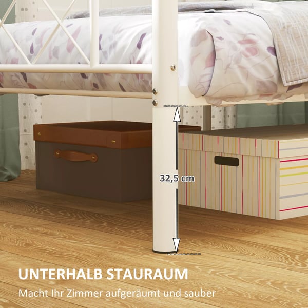 HOMCOM enkeltsengestel i stål 200x90 cm, hvid - robust og stilren sengekonstruktion med god opbevaringsplads under
