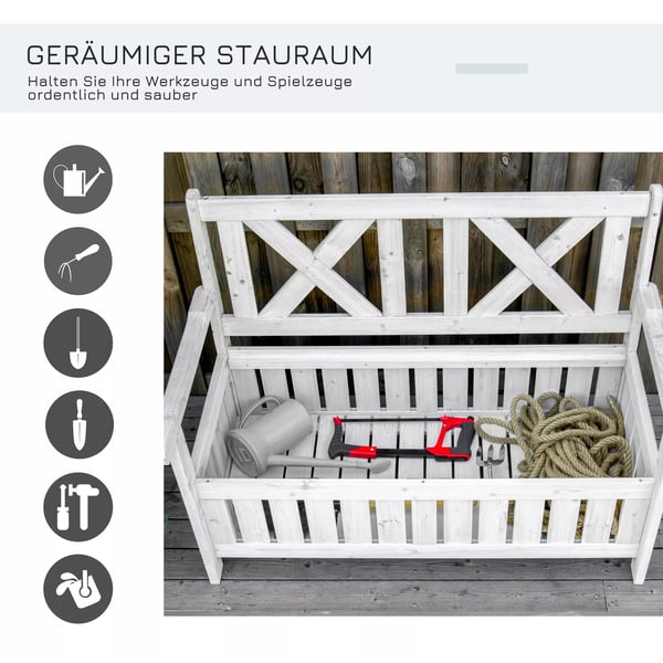 Outsunny bænk med opbevaring, 2-personers havebænk med opbevaringsrum, hvid 115 x 61 x 85 cm