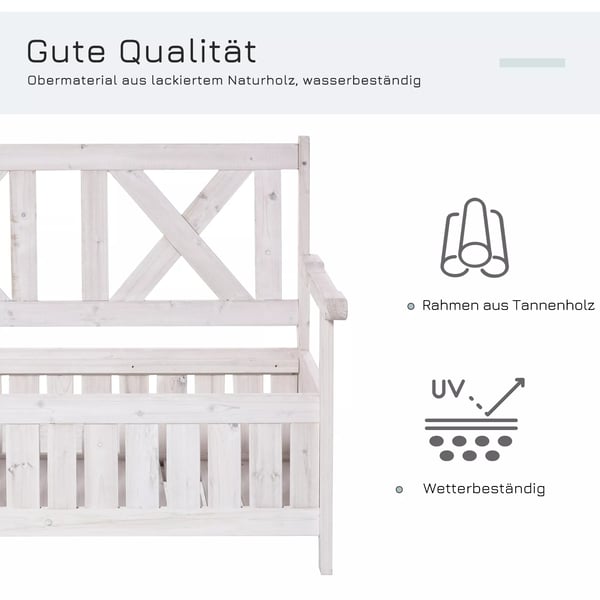 Outsunny bænk med opbevaring, 2-personers havebænk med opbevaringsrum, hvid 115 x 61 x 85 cm