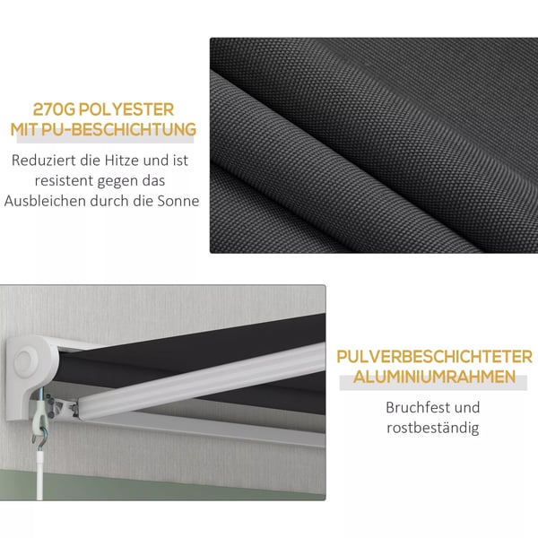elektrisk markise 2,5x2m i grå polyester med fjernbetjening og håndsving