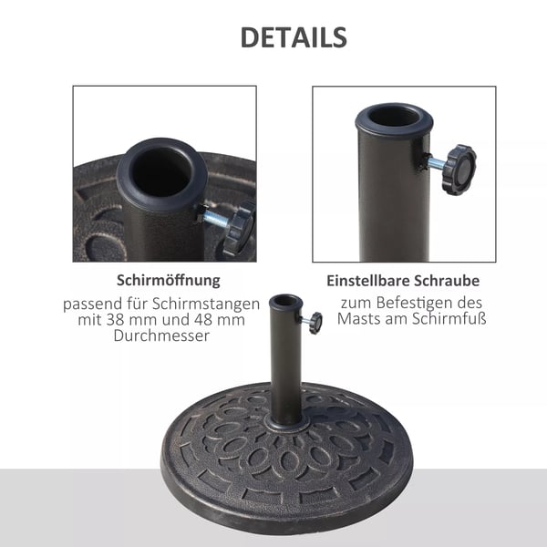 Outsunny parasolfod, rund, harpiks, bronze, 14 kg, til Ø38/48 mm, Ø48,5 x H34 cm