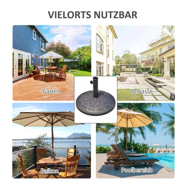 Outsunny parasolfod, rund, harpiks, bronze, 14 kg, til Ø38/48 mm, Ø48,5 x H34 cm