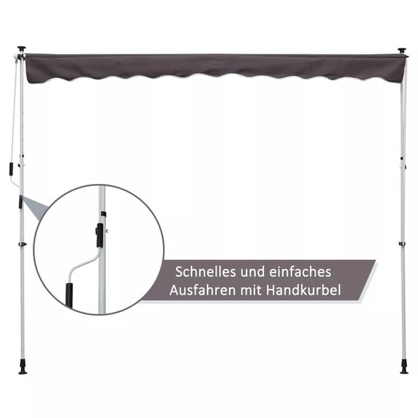 Outsunny Markise, Klemmmarkise, højdejusterbar, 200x150cm, Grå, Aluminium, Stahl, Polyester