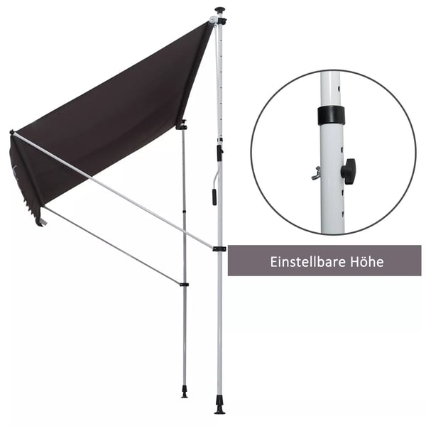 Outsunny Markise, Klemmmarkise, højdejusterbar, 200x150cm, Grå, Aluminium, Stahl, Polyester