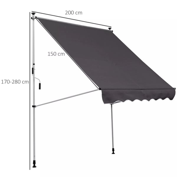 Outsunny Markise, Klemmmarkise, højdejusterbar, 200x150cm, Grå, Aluminium, Stahl, Polyester