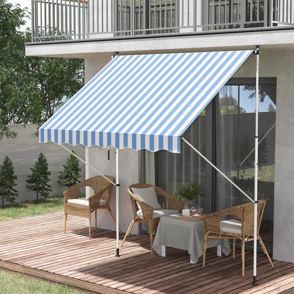 Outsunny Klemmbeslag Markise 200x150 cm Blå/Hvid - Højdejusterbar 1.7-2.8 m - Aluminium/Stål/Polyester