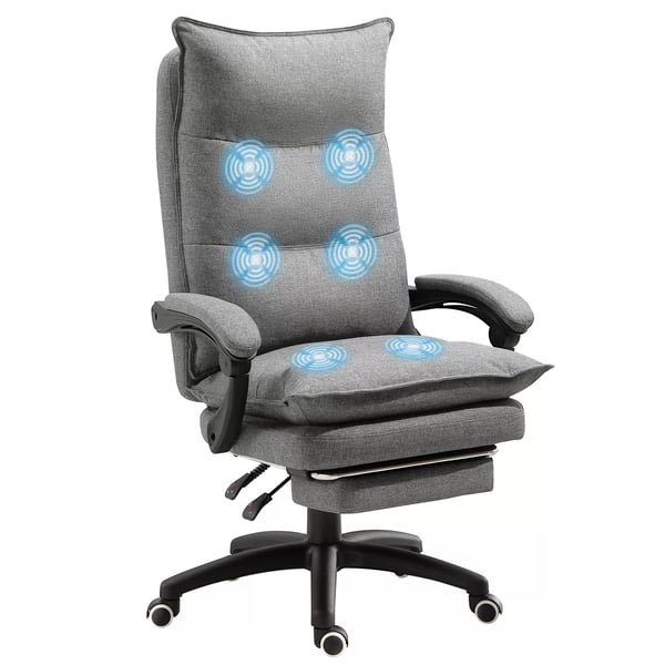 Massagestol Drejestol, Gamingstol, Kontorstol, Ergonomisk Skrivebordsstol, Højdejusterbar, Nylon, Grå, 70x62x120-130cm
