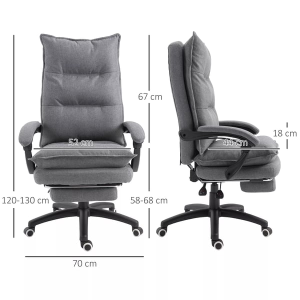 Massagestol Drejestol, Gamingstol, Kontorstol, Ergonomisk Skrivebordsstol, Højdejusterbar, Nylon, Grå, 70x62x120-130cm