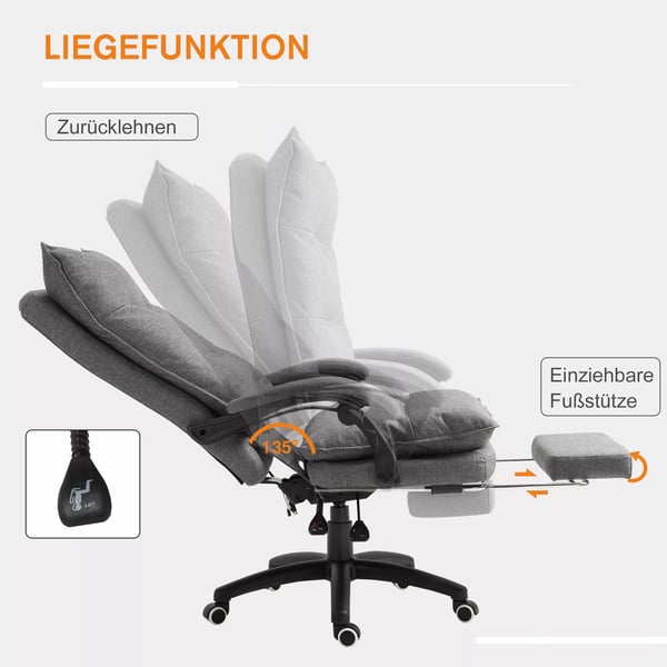 Massagestol Drejestol, Gamingstol, Kontorstol, Ergonomisk Skrivebordsstol, Højdejusterbar, Nylon, Grå, 70x62x120-130cm