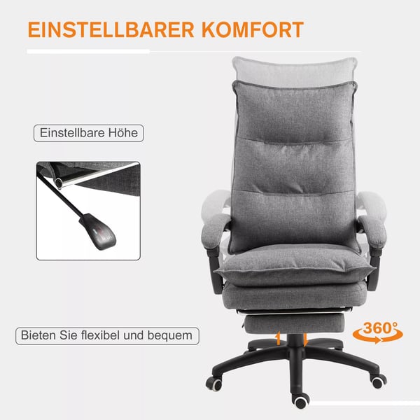 Massagestol Drejestol, Gamingstol, Kontorstol, Ergonomisk Skrivebordsstol, Højdejusterbar, Nylon, Grå, 70x62x120-130cm