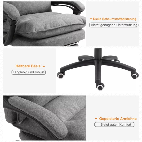 Massagestol Drejestol, Gamingstol, Kontorstol, Ergonomisk Skrivebordsstol, Højdejusterbar, Nylon, Grå, 70x62x120-130cm