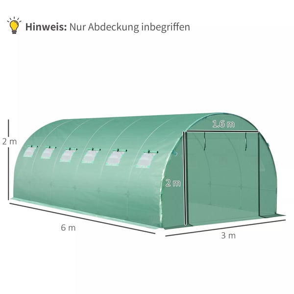 Outsunny polyethylenfolie 6x3x2m, erstatningsfolie med 12 vinduer, til havetunnel, drivhusfolie, havefolie, polyethylen
