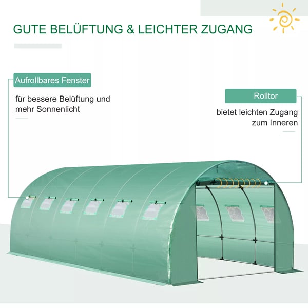 Outsunny polyethylenfolie 6x3x2m, erstatningsfolie med 12 vinduer, til havetunnel, drivhusfolie, havefolie, polyethylen
