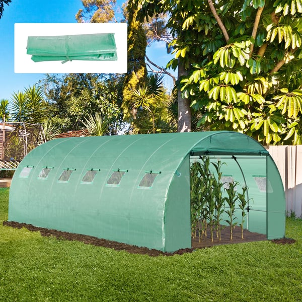 Outsunny polyethylenfolie 6x3x2m, erstatningsfolie med 12 vinduer, til havetunnel, drivhusfolie, havefolie, polyethylen