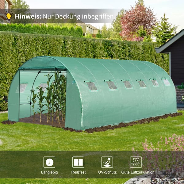 Outsunny polyethylenfolie 6x3x2m, erstatningsfolie med 12 vinduer, til havetunnel, drivhusfolie, havefolie, polyethylen