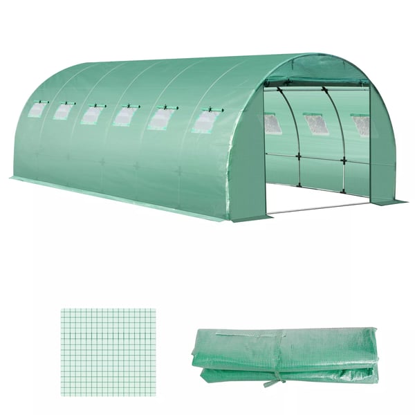 Outsunny polyethylenfolie 6x3x2m, erstatningsfolie med 12 vinduer, til havetunnel, drivhusfolie, havefolie, polyethylen