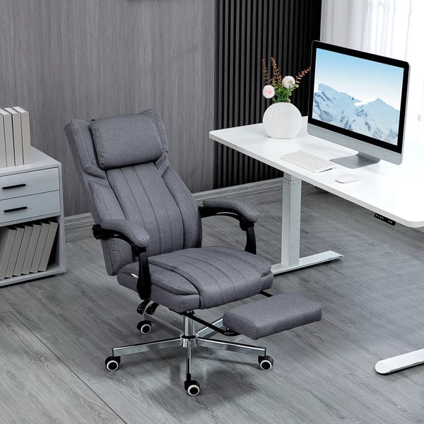 Vinsetto hierova toimistotuoli, ergonominen työtuoli, pellava, harmaa