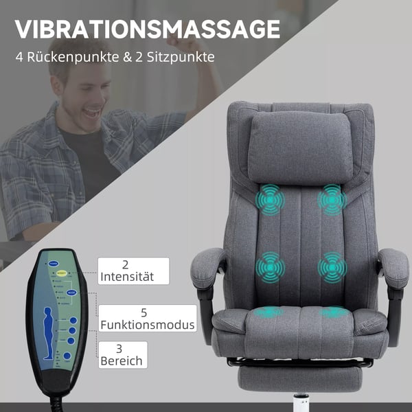 Vinsetto hierova toimistotuoli, ergonominen työtuoli, pellava, harmaa