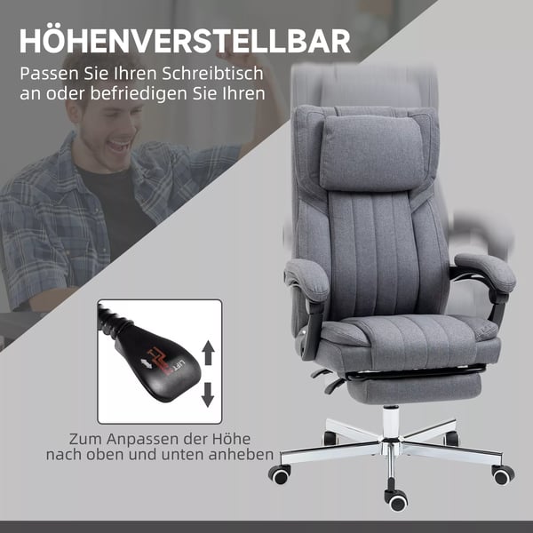 Vinsetto hierova toimistotuoli, ergonominen työtuoli, pellava, harmaa