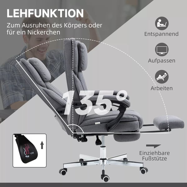 Vinsetto hierova toimistotuoli, ergonominen työtuoli, pellava, harmaa