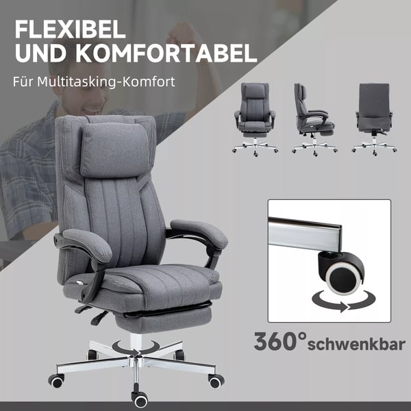 Vinsetto hierova toimistotuoli, ergonominen työtuoli, pellava, harmaa