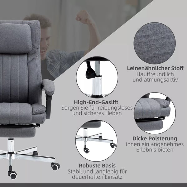 Vinsetto hierova toimistotuoli, ergonominen työtuoli, pellava, harmaa