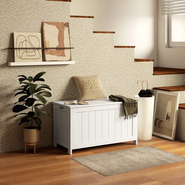 HOMCOM Säilytysarkku, MDF-levy, valkoinen, 81x40x46cm