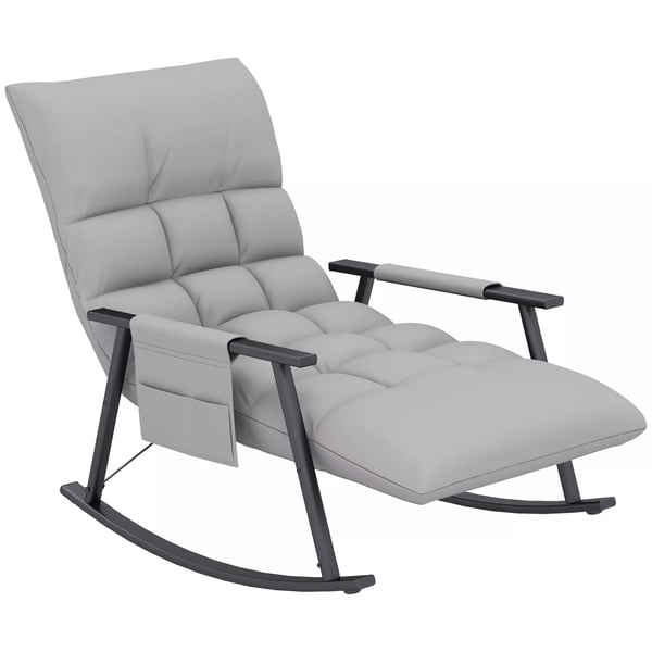 HOMCOM Gyngestol med Fodskammel, Justerbar Ryglæn, Sidekasse, Mikrofiber, Grå - Polyester, Stål
