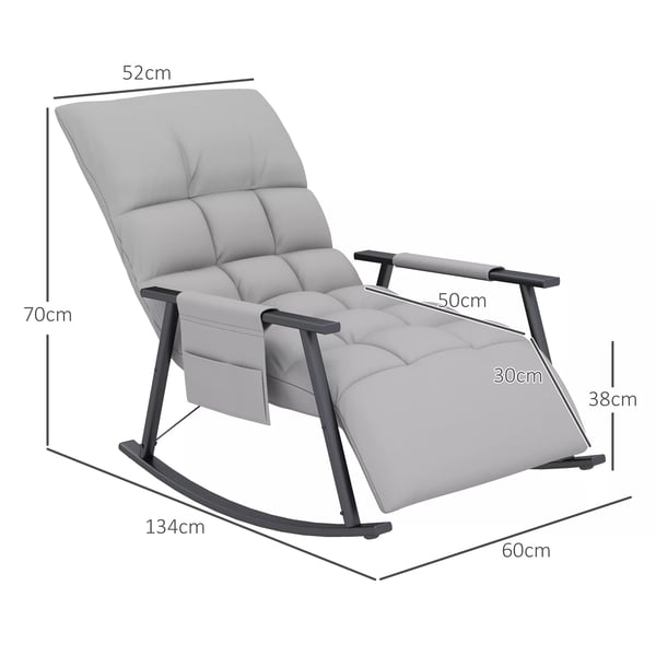 HOMCOM Gyngestol med Fodskammel, Justerbar Ryglæn, Sidekasse, Mikrofiber, Grå - Polyester, Stål