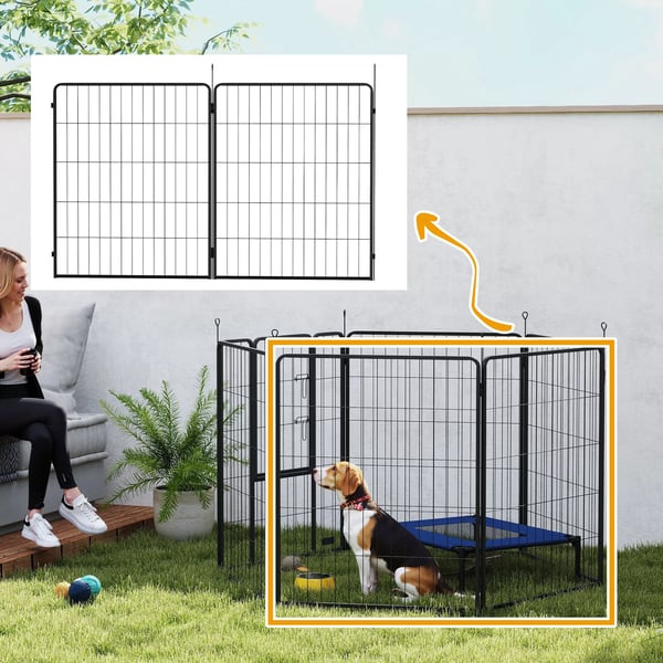 PawHut 2-delers udvidelsessæt med 2 hundegitter-paneler til indhegning, 80 x 100 cm hvalpegård af stål, til små og store hunde, sort