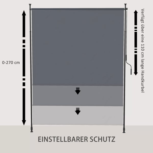 Outsunny lodret markise, 200 x 292 cm vertikal markise, udtrækkelig solbeskyttelse, justerbar sidemarkise, aluminium, grå