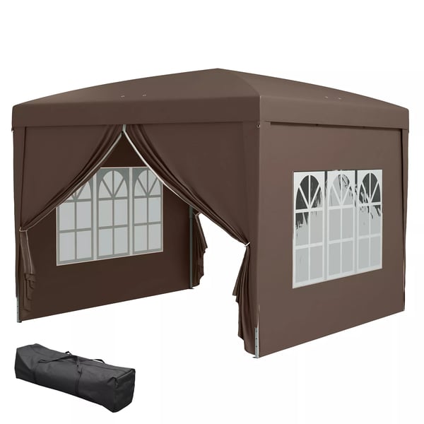 Outsunny Pop-up Pavillon 3x3m - Vandafvisende, Vinterfast, UV50+, Kaffe Polyester, m. 4 Sidepaneler
