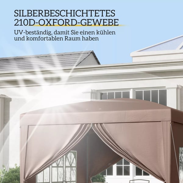 Outsunny Pop-up Pavillon 3x3m - Vandafvisende, Vinterfast, UV50+, Kaffe Polyester, m. 4 Sidepaneler