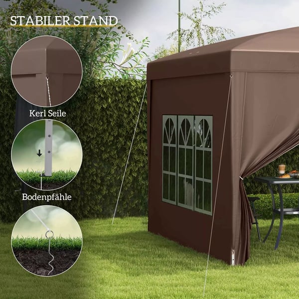 Outsunny Pop-up Pavillon 3x3m - Vandafvisende, Vinterfast, UV50+, Kaffe Polyester, m. 4 Sidepaneler