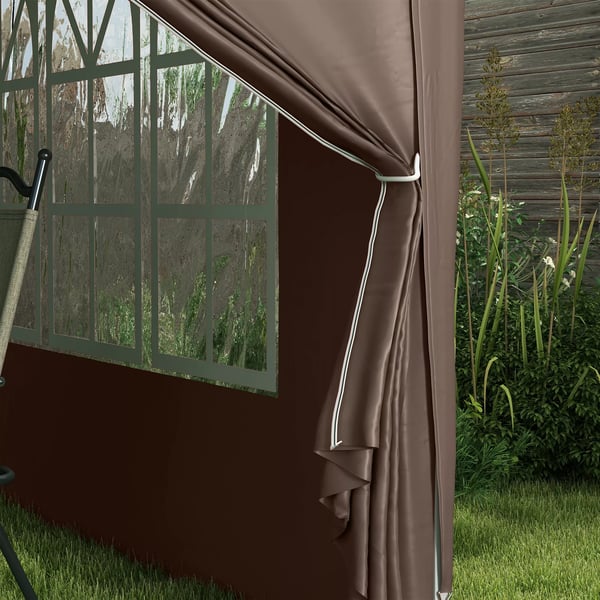 Outsunny Pop-up Pavillon 3x3m - Vandafvisende, Vinterfast, UV50+, Kaffe Polyester, m. 4 Sidepaneler
