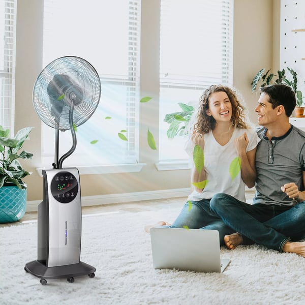 HOMCOM-lattiatuuletin vesisumulla, 90W viilennystuuletin, 3,1L vesisäiliö, 3 puhallustilaa, pyörät, kaukosäädin, musta