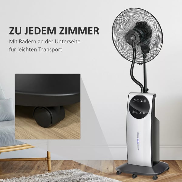 HOMCOM-lattiatuuletin vesisumulla, 90W viilennystuuletin, 3,1L vesisäiliö, 3 puhallustilaa, pyörät, kaukosäädin, musta