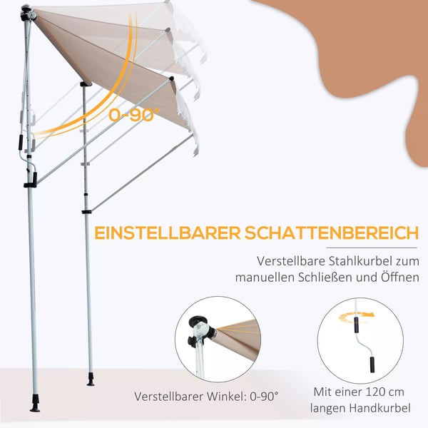 Outsunny Markise, Justerbar Hjde, 200x150cm, Cremefarvet, Aluminium & Polyester