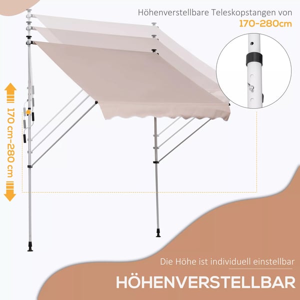 Outsunny Markise, Justerbar Hjde, 200x150cm, Cremefarvet, Aluminium & Polyester