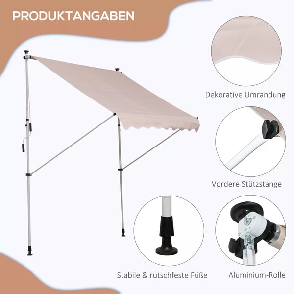Outsunny Markise, Justerbar Hjde, 200x150cm, Cremefarvet, Aluminium & Polyester