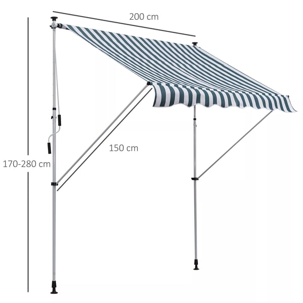 Outsunny Vikarmsmarkis - Aluminium, Polyester - Grön/Vit, 200x150 cm