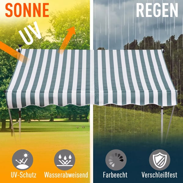 Outsunny Vikarmsmarkis - Aluminium, Polyester - Grön/Vit, 200x150 cm