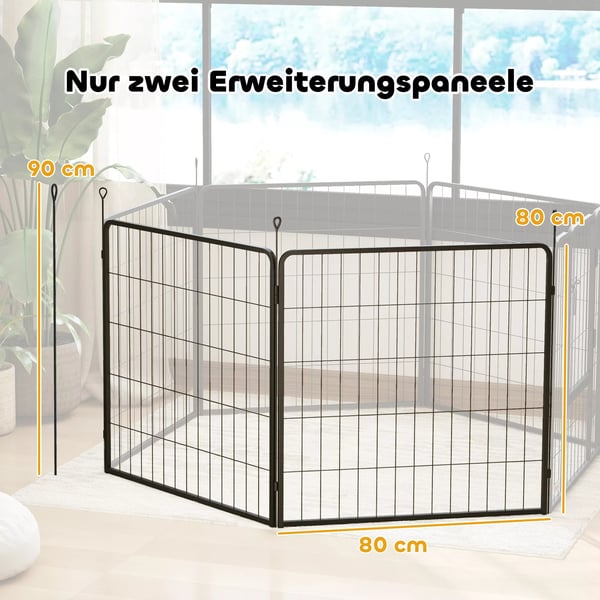 PawHut 2 stk. Udvidelsessæt Hundegitterpaneler til løbegård, 80 x 80 cm hvalpegitter af stål, sort