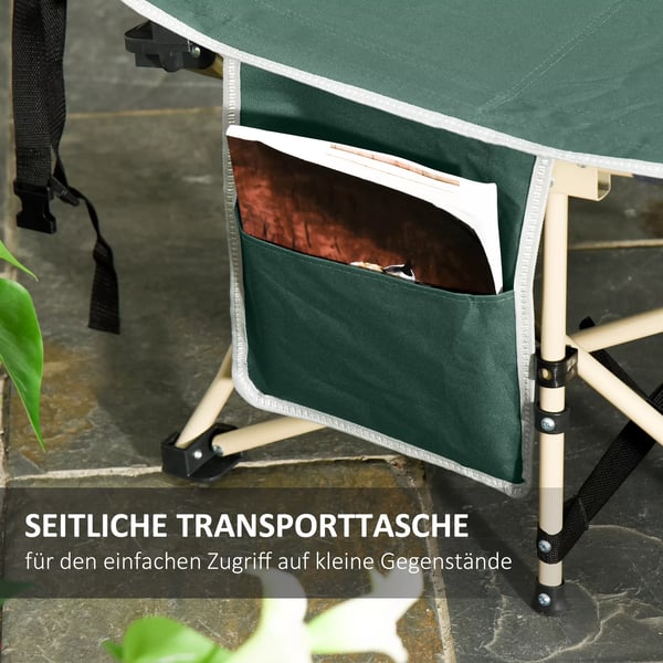 Outsunny feltseng med opbevaringstaske, sammenklappelig campingseng, campingliggestol, inkl. bæretaske, stål Oxford, grøn, 190 x 68 x 52 cm