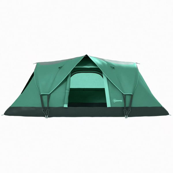Outsunny campingtelt til 5-6 personer, tunneltelt med pløkker, kuppeltelt, polyester, armygrøn + sort, 4,55x2,3x1,8m