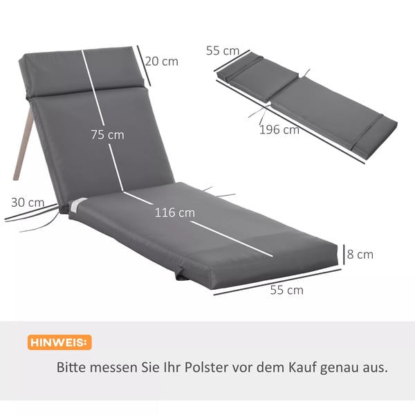 2-pack solsängskuddar, 196x55x8 cm, Mörkgrå